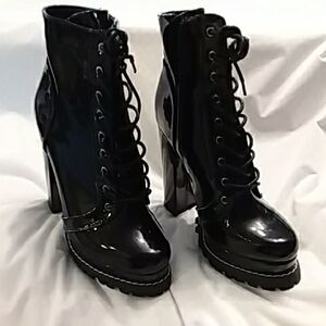 Fashion Nova Black Heeled Lace Up/zipper Boots Size 6.5
